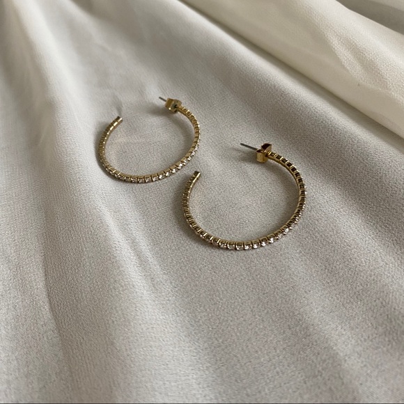 Vintage Slim Line CZ Covered Halo Hoop Earrings - Picture 2 of 4